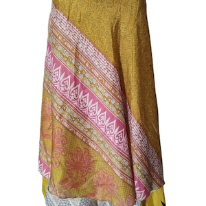 Around Long Wrap Skirt Vintage 2 Layer Skirt Vintage Sari Reversible Magic Wrap Skirt Hippie Boho Women&#39;s Maxi Dress Bohemian Beach Cover Up