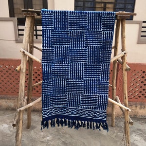 Indigo Blue Mud Cloth Blanket Hand Loomed Cotton Hand Block Printed Throw with Textile Decorative Beach Throw Decorative Bed Throw Mud Cloth