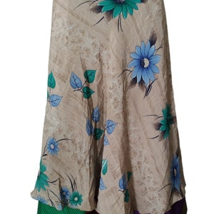 Indian Vintage 2 Layer Skirt Vintage Sari Reversible Magic Wrap Skirt Hippie Boho Women&#39;s Maxi Dress Bohemian Floral Printed Long Wrap Skirt