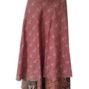 Indian Skirt Around Long Vintage 2 Layer Skirt Vintage Sari Reversible Magic Wrap Skirt Hippie Boho Women&#39;s Maxi Dress Bohemian Wrap Skirt