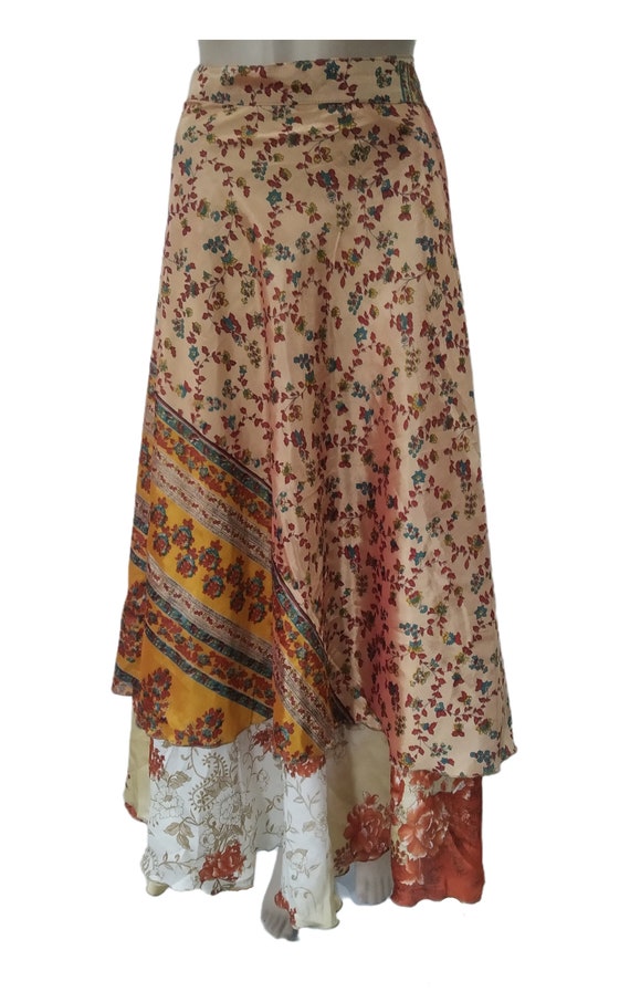 Beach Cover up Long Floral Vintage Layer Skirt Vintage Sari