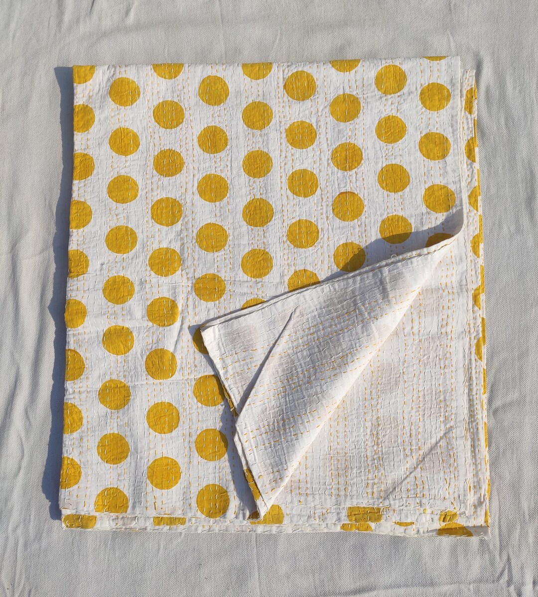 Kantha Quilt - Green Stripe/Polka Dot main image 1