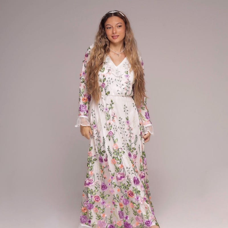 Sheer Embroidered Dress With Intricate Floral Pattern - White