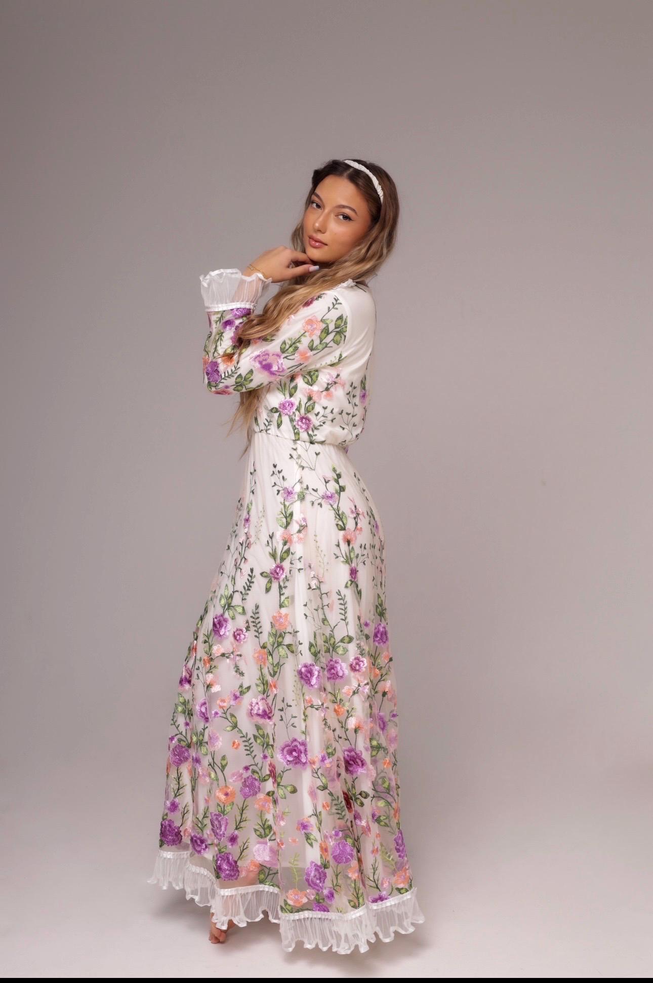 knee length dresses for ladies Arabella Embroidered Tulle Maxi Dress main image 0