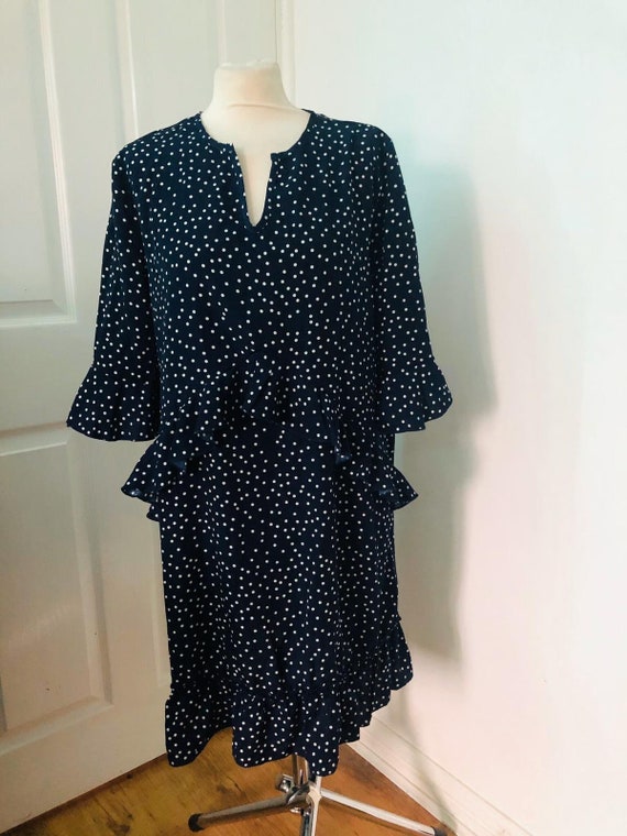 blue white spotted dress