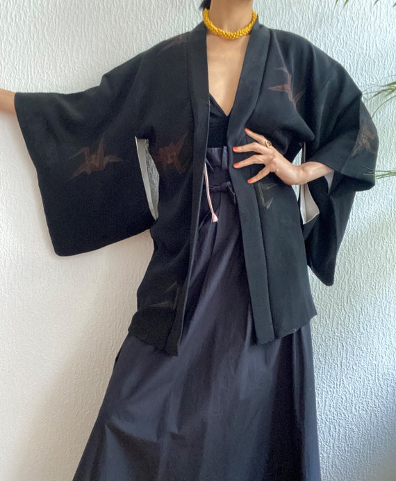 luxury URUSHI (lacquerware) coated silk black Kim… - image 2