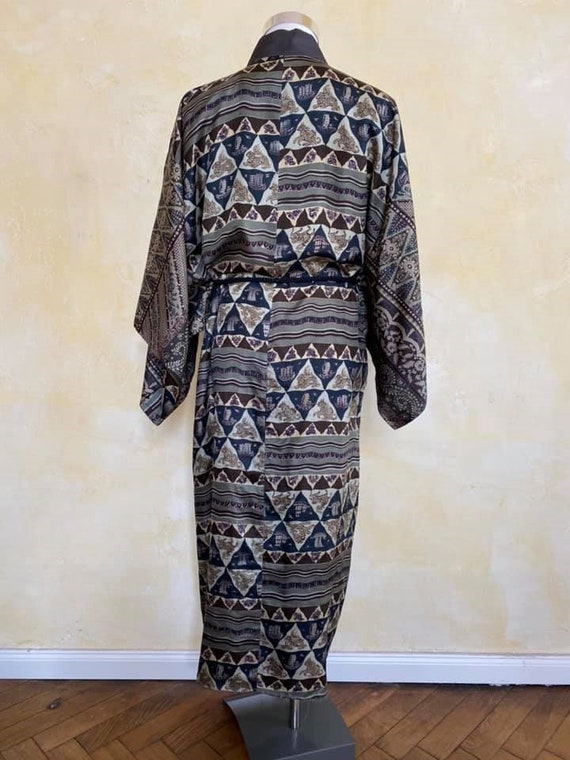 rare patchwork Men's Kimono robe/antique silk Nag… - image 6