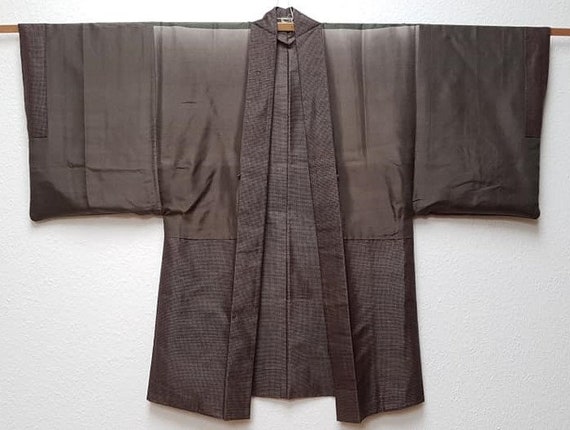 Men's kimono jacket/ Mud dyeing dark brown silk l… - image 4