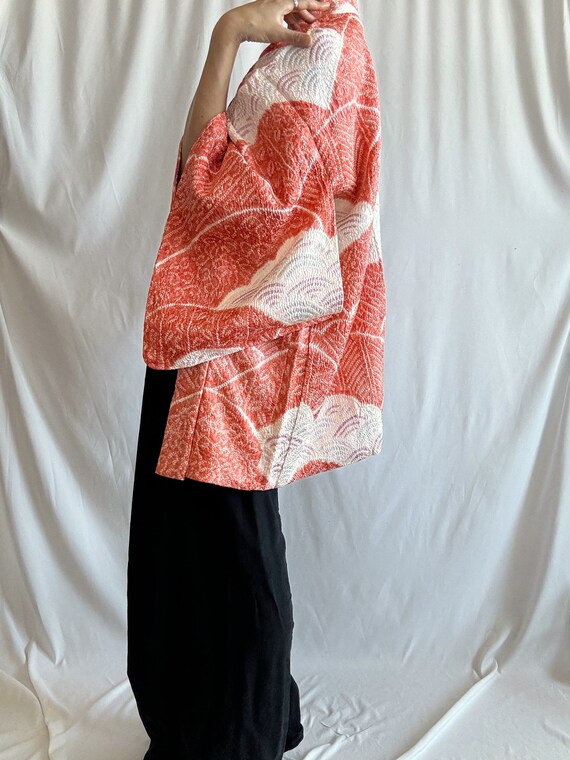 cloud and wave motif Kimono jacket/salmon pink Sh… - image 8