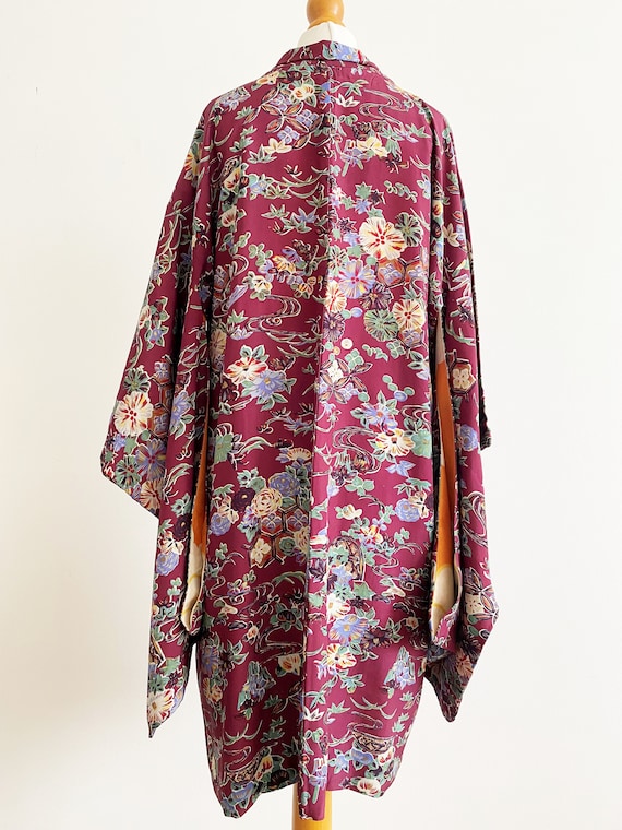 plum color floral long Kimono jacket/ Haori /Naga… - image 7