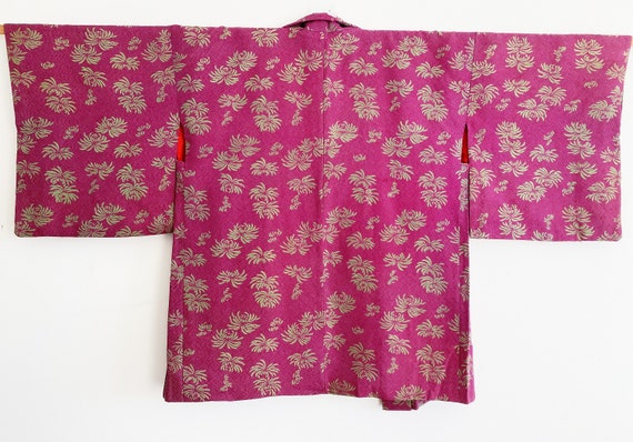pink × neon green floral long Kimono jacket/ Haor… - image 2