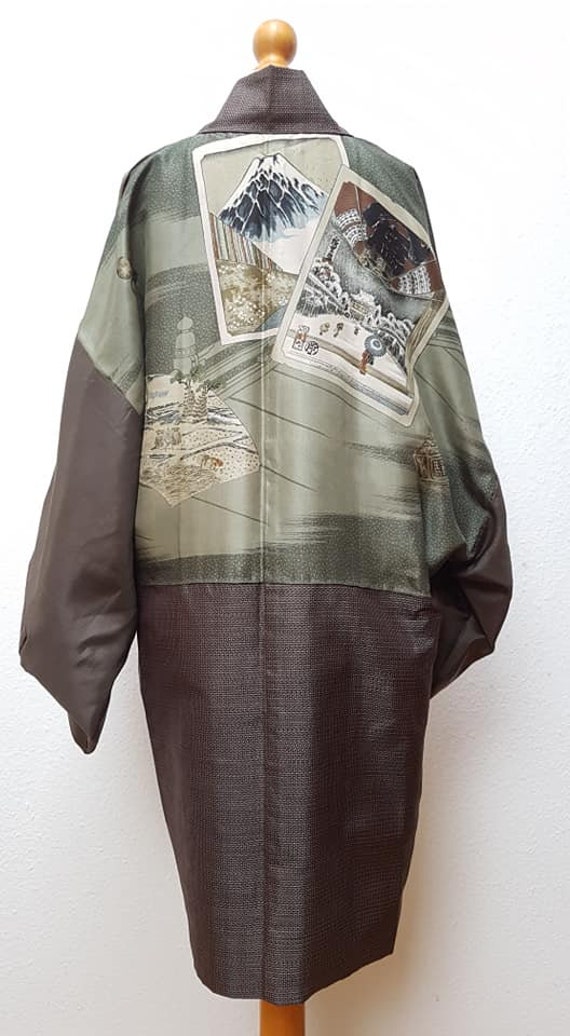 Men's kimono jacket/ Mud dyeing dark brown silk l… - image 7