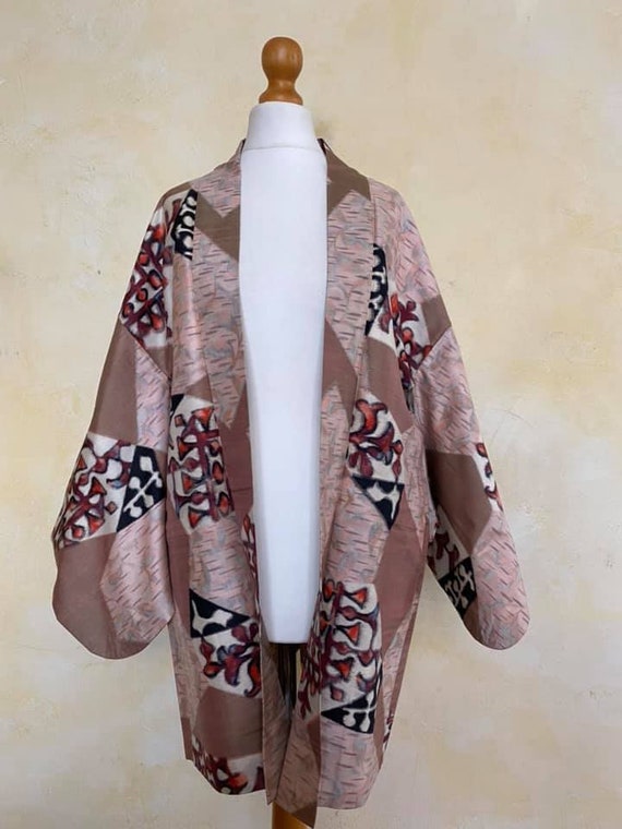 Kimono jacket/pink beige colorful abstract botani… - image 6