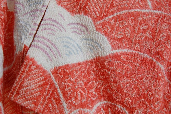 cloud and wave motif Kimono jacket/salmon pink Sh… - image 3