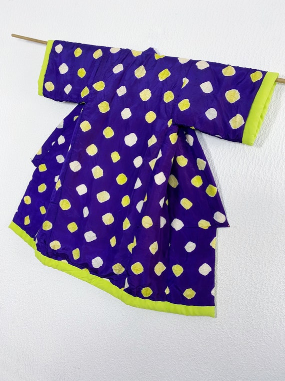 purple & neon yellow Children's padded Kimono coa… - image 9