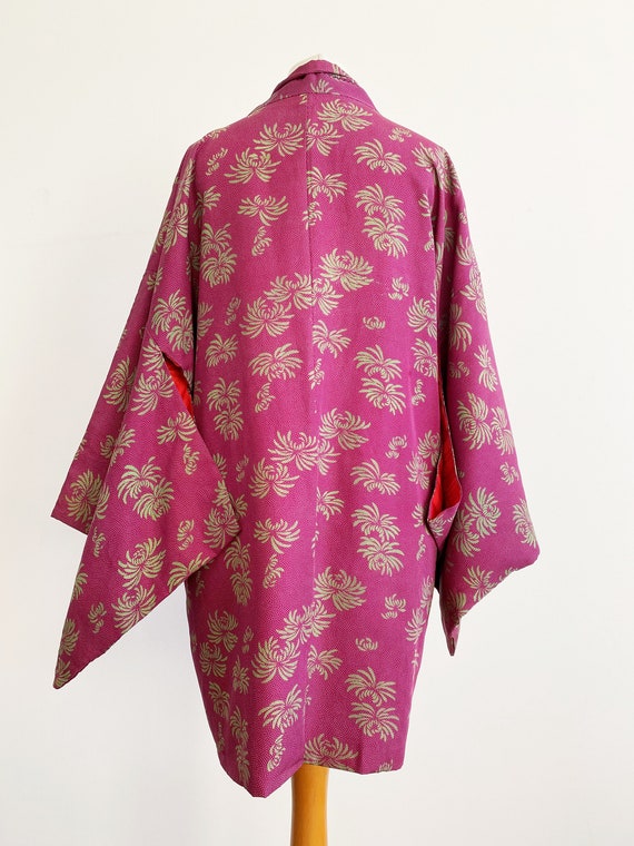 pink × neon green floral long Kimono jacket/ Haor… - image 8