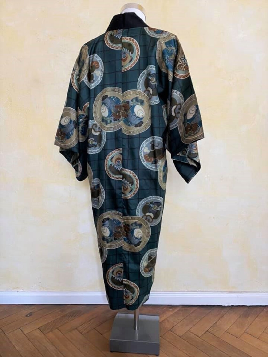 Shiny dark green Men's Kimono robe/antique silk Etsy