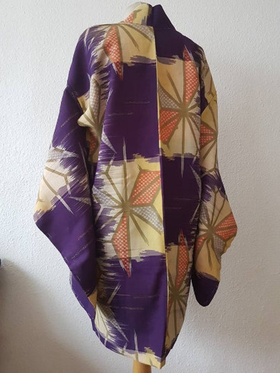 kimono jacket/Purple yellow long Antique Haori / … - image 4