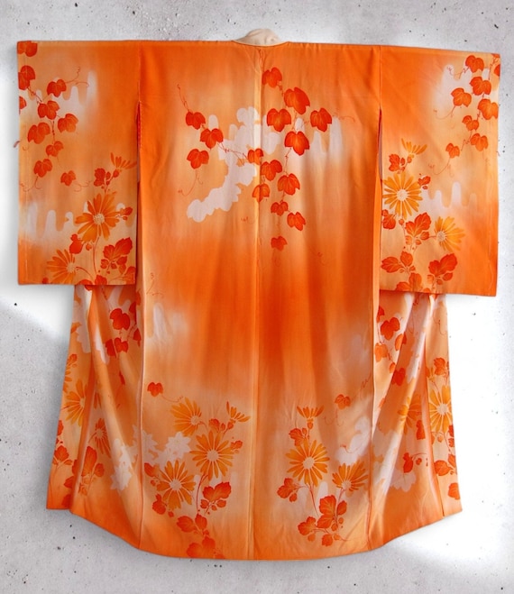 1900~1910s Antique Orange Silk Kimono Botanical Motif / MINT - Etsy
