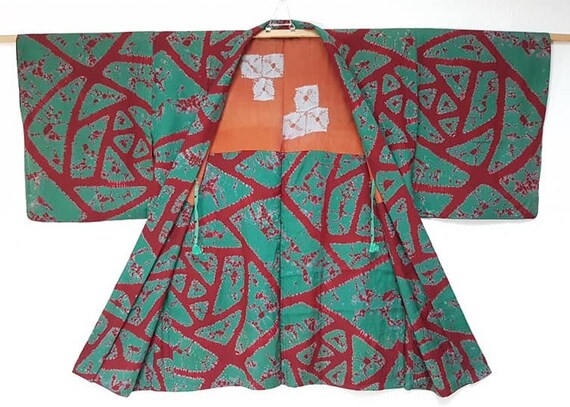 teal green × Burgundy Kimono jacket / Shibori 1910