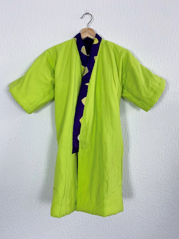 purple & neon yellow Children's padded Kimono coa… - image 7