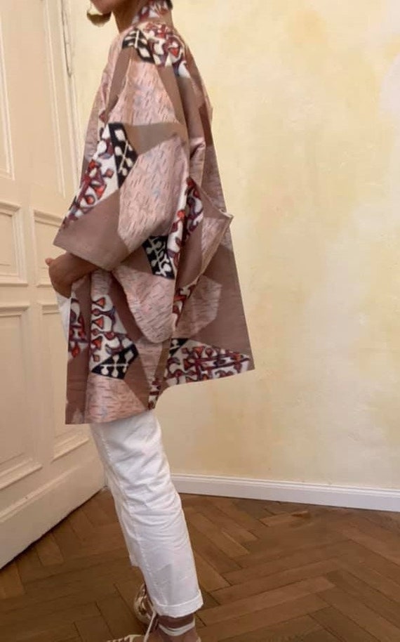 Kimono jacket/pink beige colorful abstract botani… - image 10