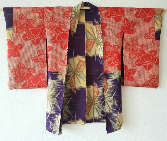 kimono jacket/Purple yellow long Antique Haori / … - image 2