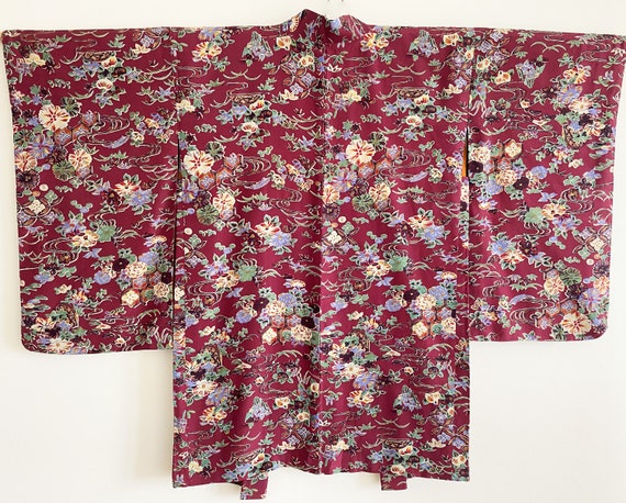 plum color floral long Kimono jacket/ Haori /Naga… - image 2