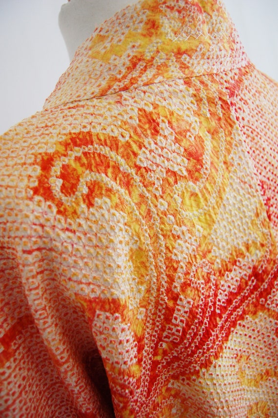 orange chrysanthemum  Shibori Kimono jacket /1960… - image 2