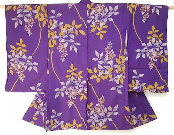 kimono jacket/ purple x yellow Meisen silk Haori … - image 1