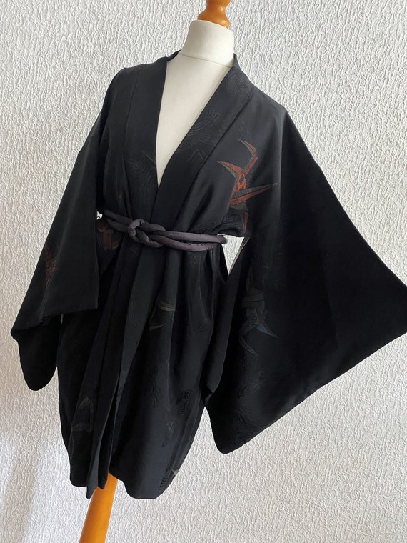 luxury URUSHI (lacquerware) coated silk black Kim… - image 8