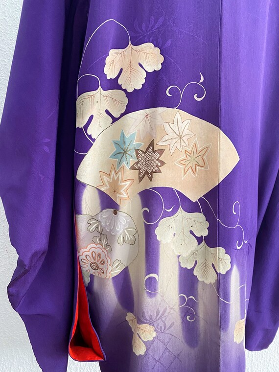 purple Antique floral kimono jacket/ silk long Ha… - image 7