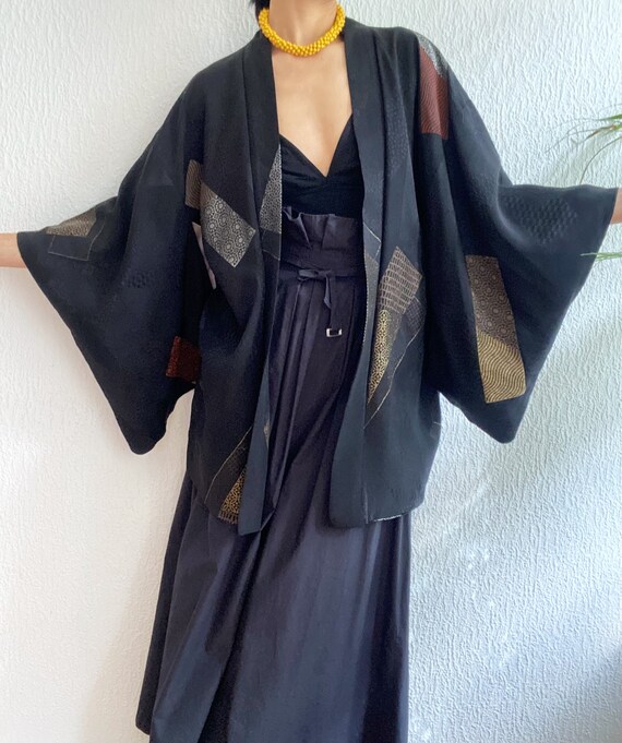 URUSHI (lacquerware) coated silk black Kimono jac… - image 3