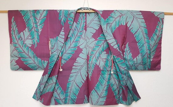 Banana leaf pattern purple x turquoise blue Meise… - image 2