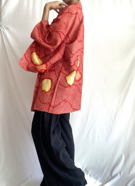 1960's Japanese vintage HAORI / red plum blossom … - image 4