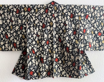 blauw grijs Meisen zijde ikat Kimono jas / bloem vaas motief multi kleur Haori / Japanse vintage / jaren 1920