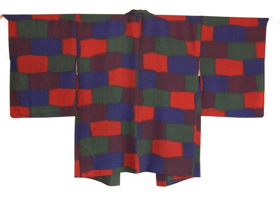 colorful 1960s Kimono jacket Checkered Pattern om… - image 1