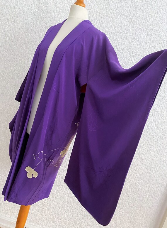 purple Antique floral kimono jacket/ silk long Ha… - image 4