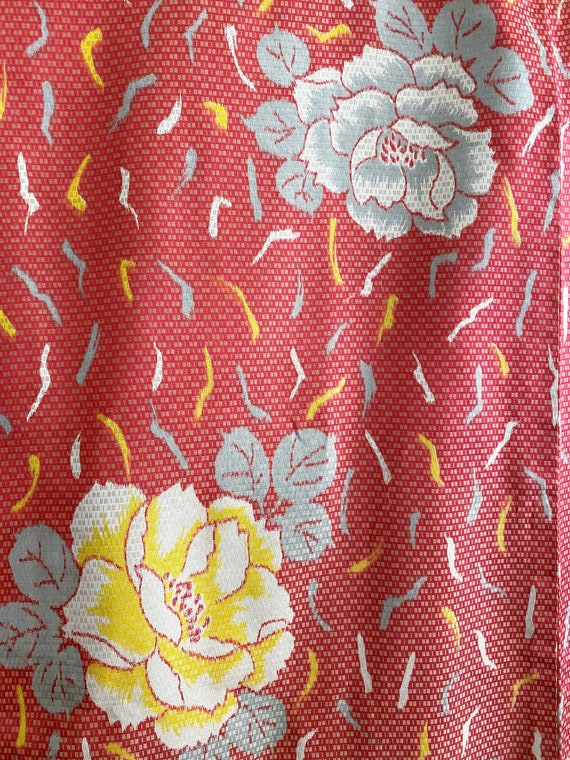 coral red peony flower Kimono jacket /Meisen silk… - image 10