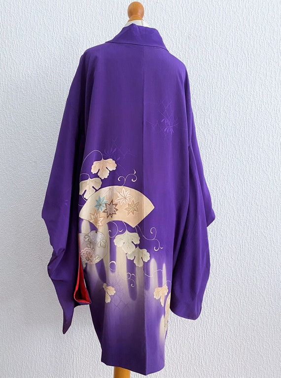 purple Antique floral kimono jacket/ silk long Ha… - image 3