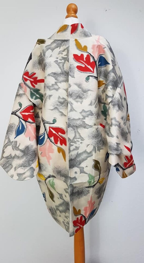 multi color white colorful leaf pattern Kimono ja… - image 6