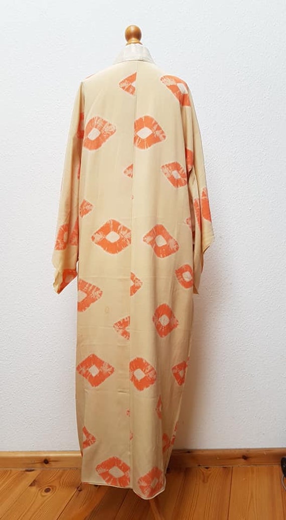 cream yellow Kimono robe with orange Shibori tie-… - image 3