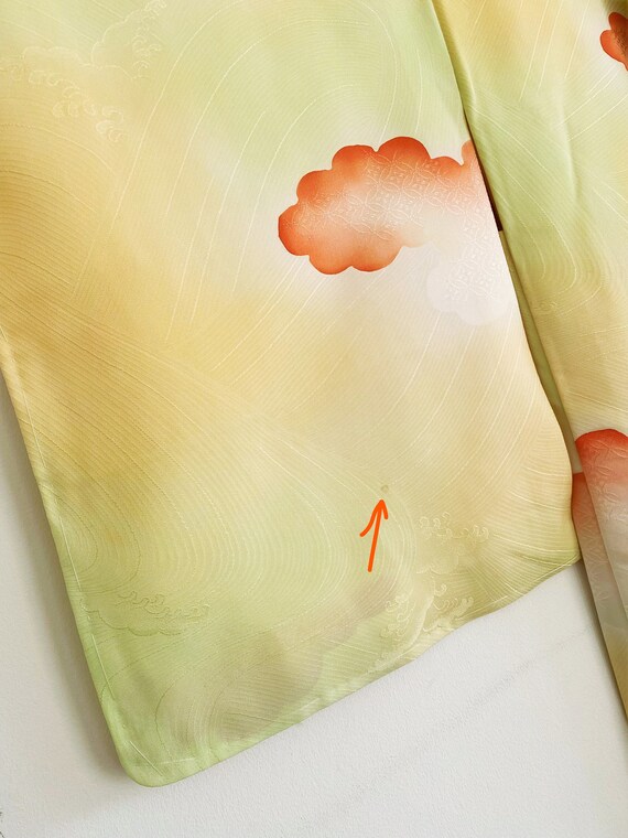 1960's apple green × orange cloud pattern Kimono … - image 9