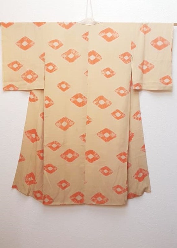 cream yellow Kimono robe with orange Shibori tie-… - image 6