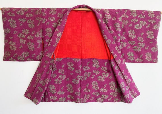 pink × neon green floral long Kimono jacket/ Haor… - image 1