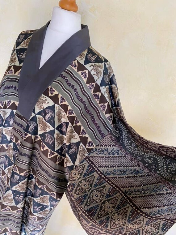 rare patchwork Men's Kimono robe/antique silk Nag… - image 1