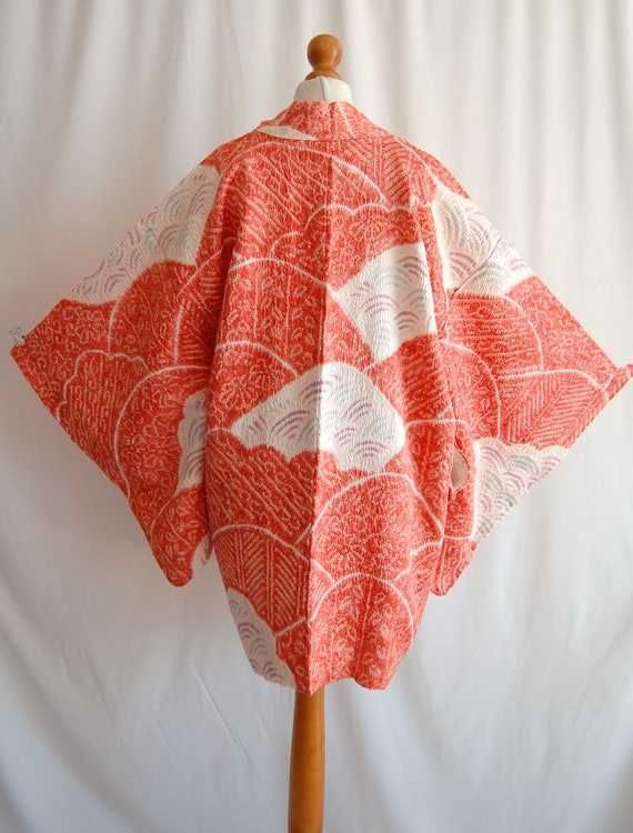 cloud and wave motif Kimono jacket/salmon pink Sh… - image 5