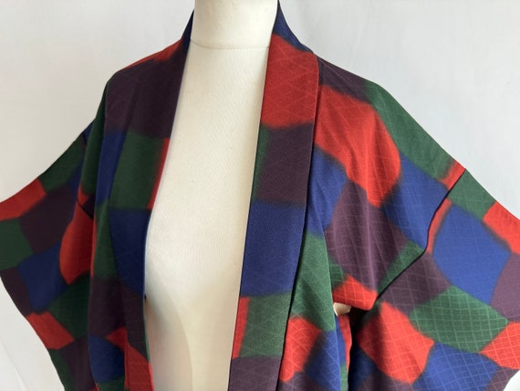 colorful 1960s Kimono jacket Checkered Pattern om… - image 9