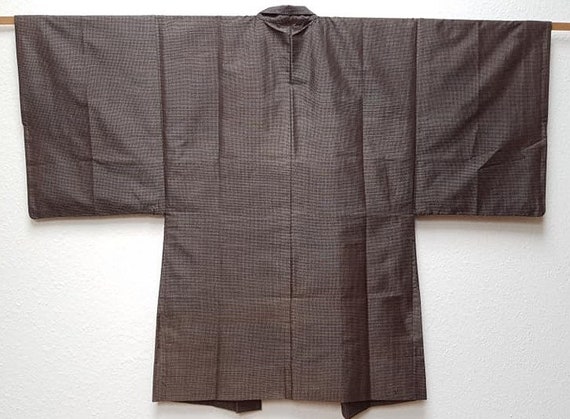 Men's kimono jacket/ Mud dyeing dark brown silk l… - image 2