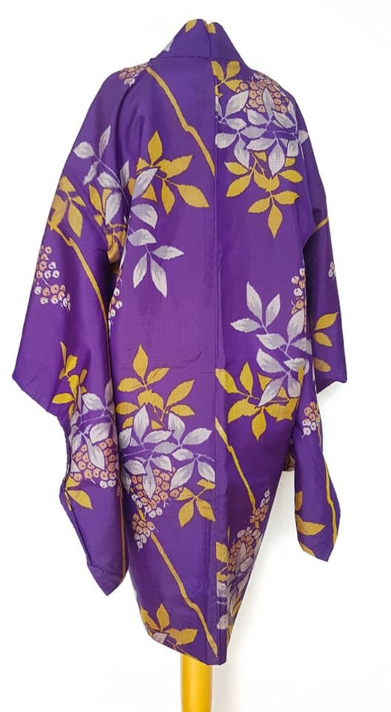 kimono jacket/ purple x yellow Meisen silk Haori … - image 8